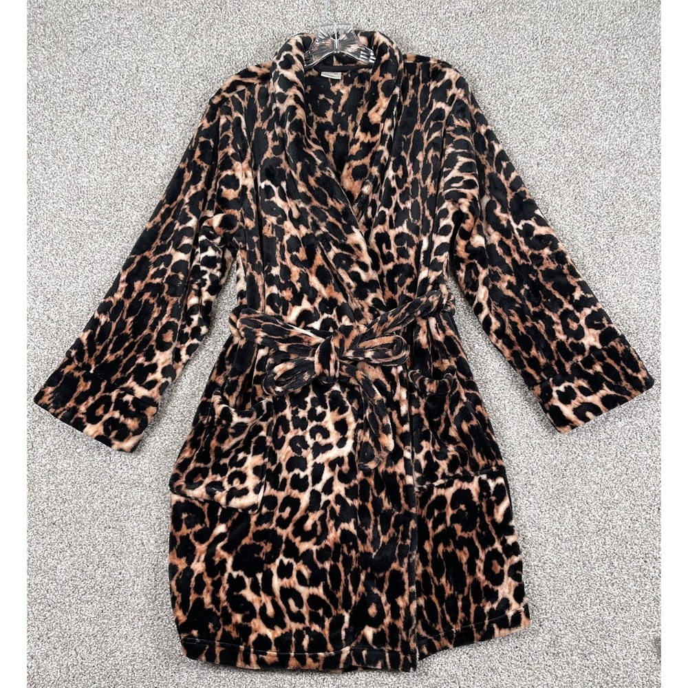 Soma Robe Womens S/M Embraceable Bathrobe Brown Animal Cheetah Big Cat Pockets
